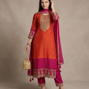 silk embroidered kurta pant set with dupatta – elegant pink party wear