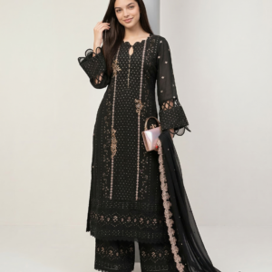 black embroidered georgette pakistani suit – semi stitched salwar set with dupatta