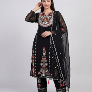 elegant pink anarkali kurta set with pant & cotton silk dupatta