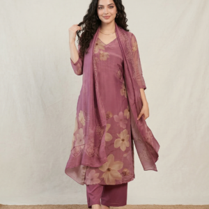 tylissa viscose floral printed kurta palazzo set with dupatta – elegant pink ethnic wear