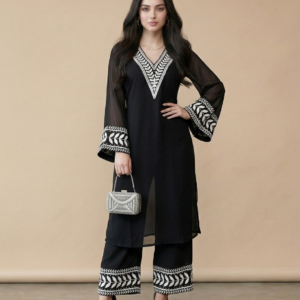 black chikankari embroidered kurta & palazzo set – elegant ethnic wear